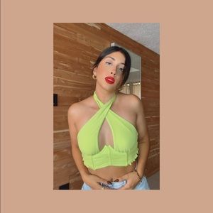 Avocado Mesh Halter Top š„